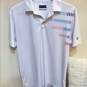 Men's White Polo Shirt with Multicolor Stripes